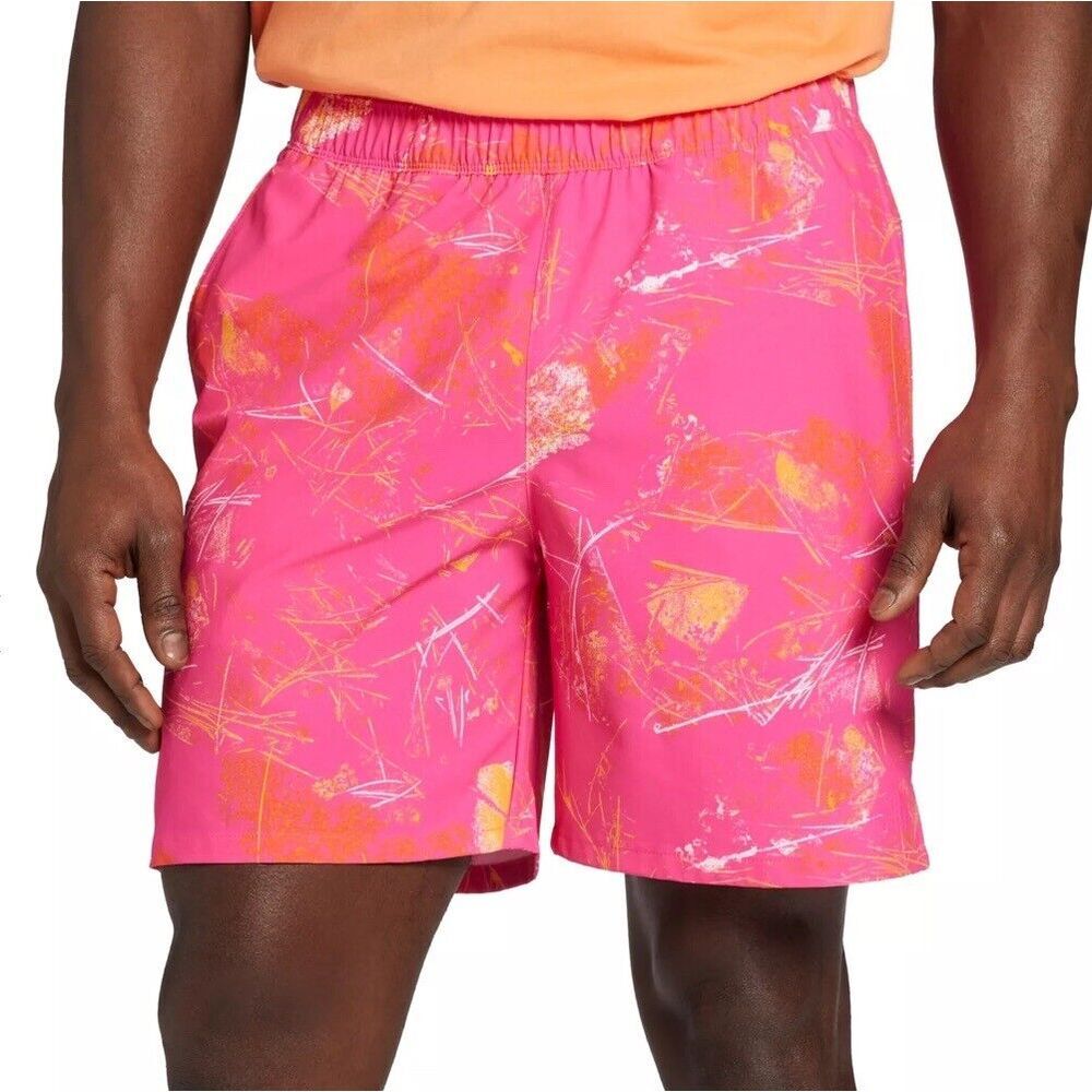 NEW The North Face Wander Shorts Men's XXL Pink Glo Print Swim Trunks Zip Pocket